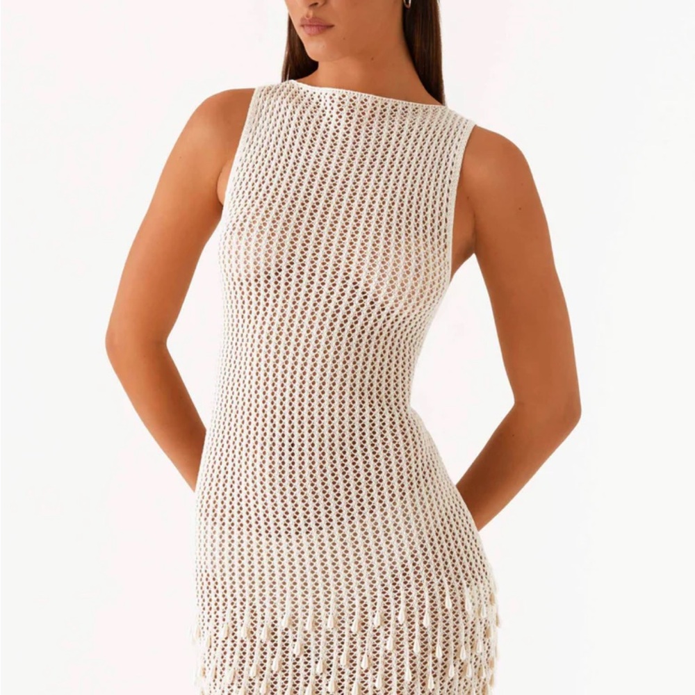 Peppermayo Exclusive - Miracle Beaded Crochet Mini Dress - Ivory